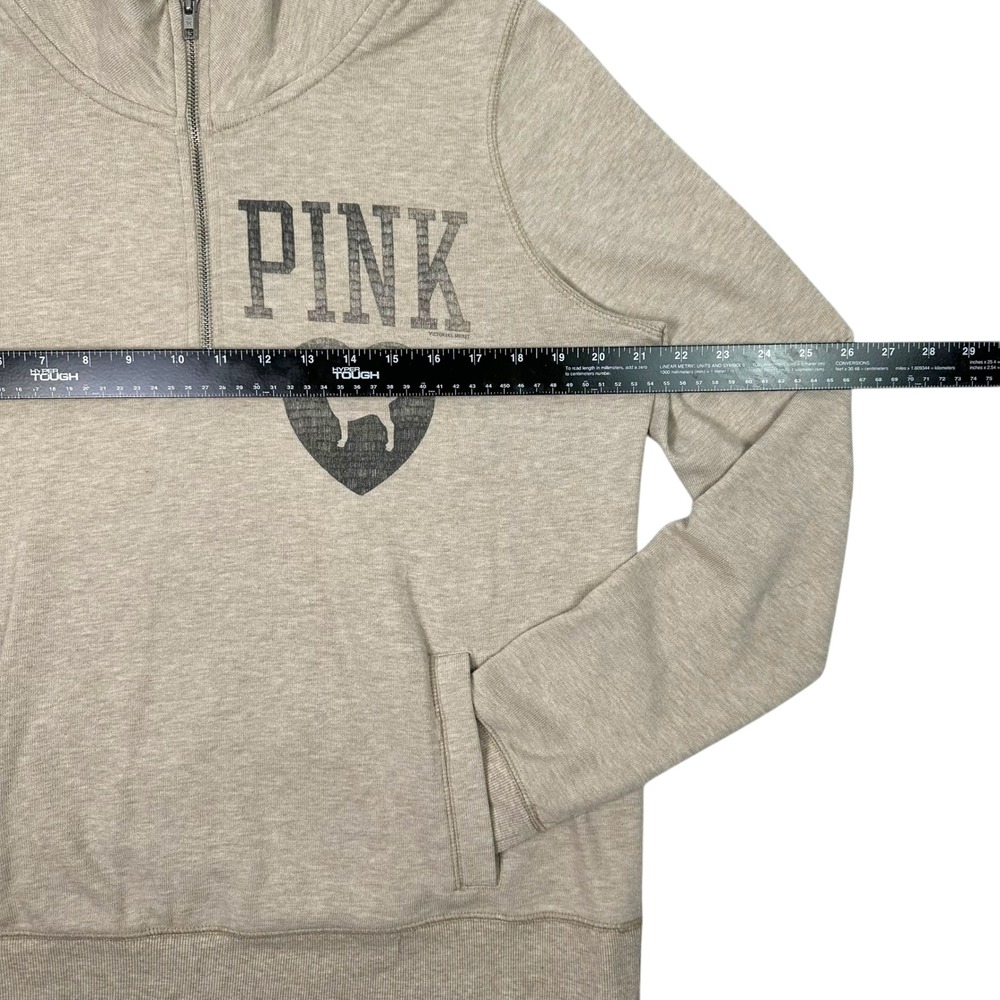Victoria's Secret PINK Quarter Zip Pullover Oatmeal Heather Heart Dog Logo Large - Picture 6 of 7